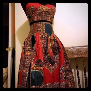 African Ankara strapless hulter and mini skirt.